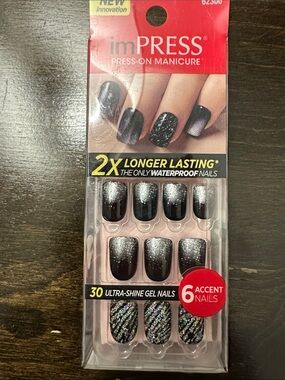 imPRESS Black Silver Ombre Glitter Press-On Nails